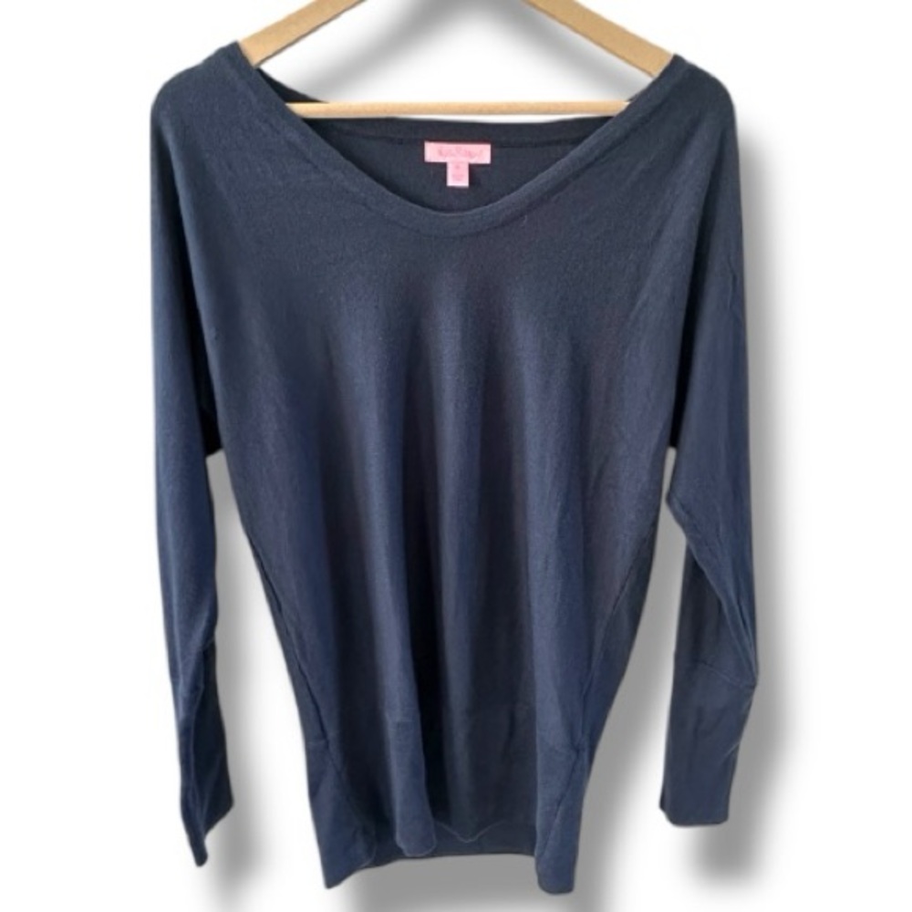 Lilly Pulitzer Navy Blue Silk Cotton Long Sleeve Lightweight Sweater sz M - Picture 2 of 5